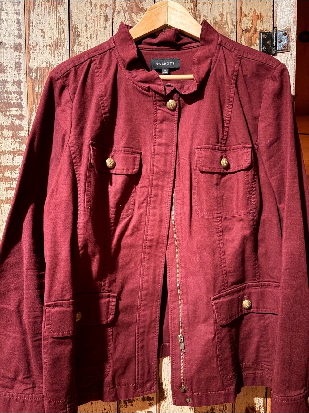 Talbots Women's Maroon Utility Jacket with Gold Buttons